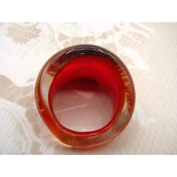 Pier One Blown Glass Cosmic Ring Domed Orange Red Gold Chromatic Lampwork Sz 7.5 - Picture 10 of 11